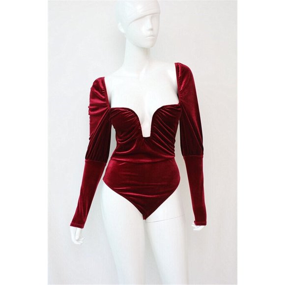 Women's Long Sleeve Velvet Sexy Bodysuit Outfit Clubwear Bar Lounge Event Party - Picture 4 of 13